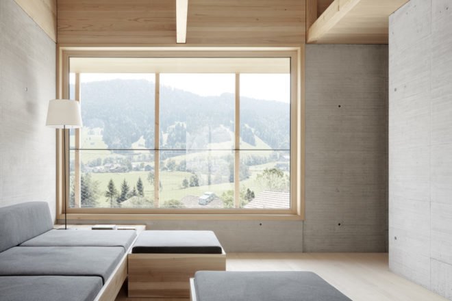 Höller House by Innauer-Matt Architekten, Bregenzerwald contemporary architecture, minimalist Austrian architecture, timber contemporary architecture in Austria, Höller House in Austria, wraparound covered terraces, homes with a concrete core