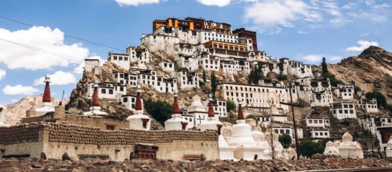 Traditional houses and stupas in Leh city, Indian Himalayas