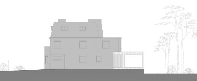 MILU by Qatarchitecten, green roof concrete extension, MILU house in Ghent, Ghent renovation and extension, board formed concrete extension, board formed concrete structural walls, operable glass garden backyard doors,