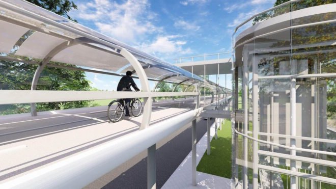 Rendering: Bicyclist riding on the MINILOOP by Richard Moreta