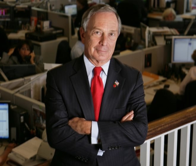 Former New York City Mayor Michael Bloomberg wearing a red tie