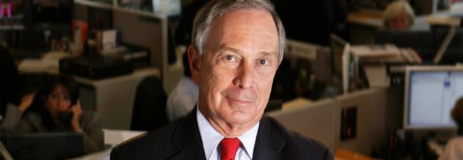 Former New York City Mayor Michael Bloomberg wearing a red tie
