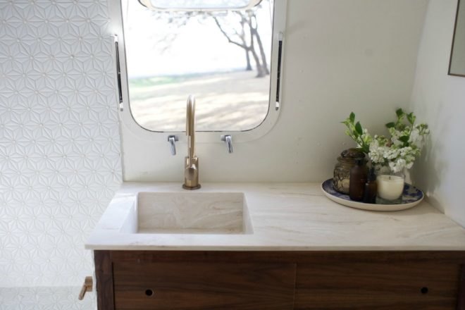 The bathroom inside the Modern Caravan.