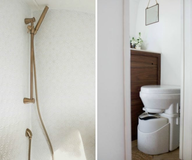 Shower and toilet inside the isla modern caravan.