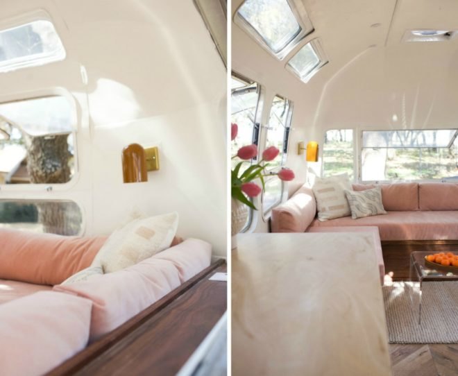 View of the living space of the Isla Airstream
