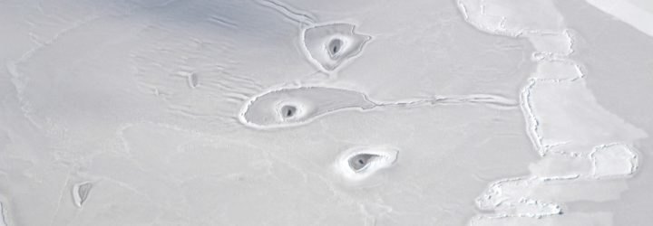 Mysterious holes in Arctic sea ice; image taken by Operation IceBridge's John Sonntag