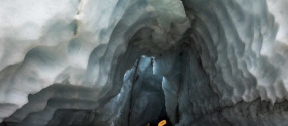 Mark Jenkins kayaks into the underside of a glacier in Alaska’s Wrangell-St. Elias National Park
