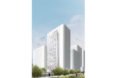 Graphic design of the exterior of the building shows the simple vertical structure.