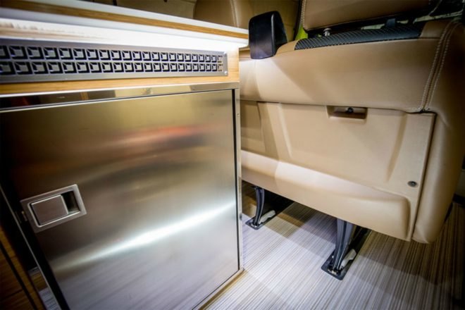 Stainless steel refridgerator in the Outside Van Powerstation.
