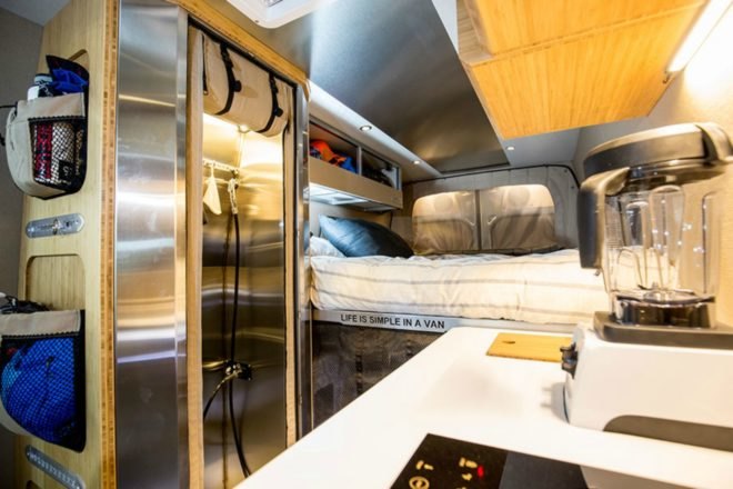 Kitchen and sleeping space inside the Outside Van Powerstation