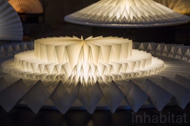 Paper and Light features this unique lamp. The washi paper was folded using origami.
