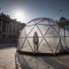 Visitor experiencing Pollution Pods by Michael Pinsky