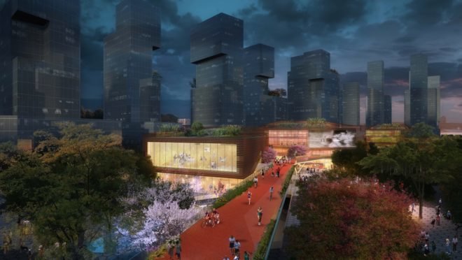 Qianhai Mawan Mile by HASSELL, Qianhai Mawan Mile, Qianhai business district Shenzhen, elevated park Shenzhen, Shenzhen High Line, boulevard in the sky, skydeck architecture,