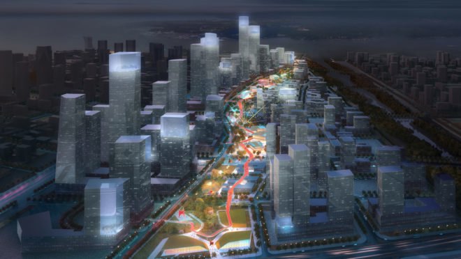Qianhai Mawan Mile by HASSELL, Qianhai Mawan Mile, Qianhai business district Shenzhen, elevated park Shenzhen, Shenzhen High Line, boulevard in the sky, skydeck architecture,