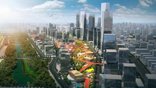 Qianhai Mawan Mile by HASSELL, Qianhai Mawan Mile, Qianhai business district Shenzhen, elevated park Shenzhen, Shenzhen High Line, boulevard in the sky, skydeck architecture,