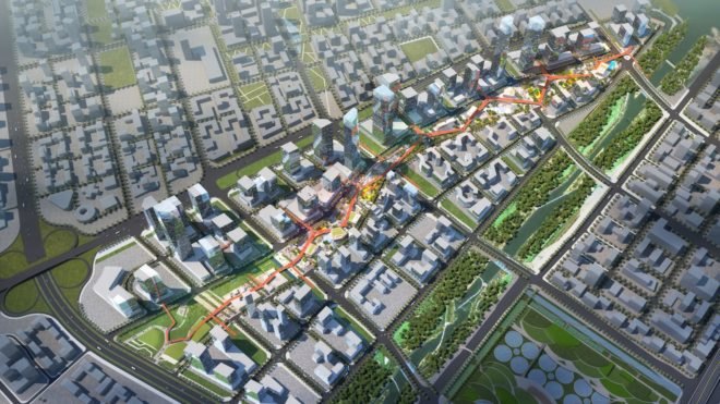 Qianhai Mawan Mile by HASSELL, Qianhai Mawan Mile, Qianhai business district Shenzhen, elevated park Shenzhen, Shenzhen High Line, boulevard in the sky, skydeck architecture,