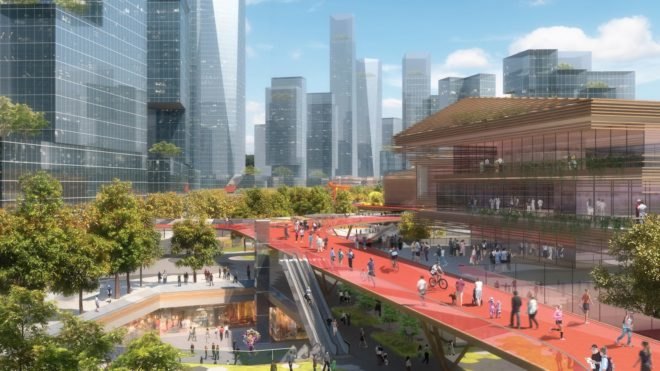 Qianhai Mawan Mile by HASSELL, Qianhai Mawan Mile, Qianhai business district Shenzhen, elevated park Shenzhen, Shenzhen High Line, boulevard in the sky, skydeck architecture,