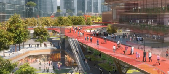Qianhai Mawan Mile by HASSELL, Qianhai Mawan Mile, Qianhai business district Shenzhen, elevated park Shenzhen, Shenzhen High Line, boulevard in the sky, skydeck architecture,
