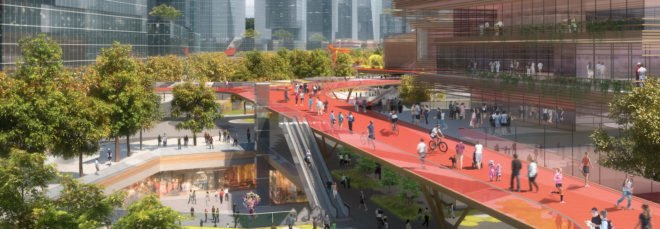 Qianhai Mawan Mile by HASSELL, Qianhai Mawan Mile, Qianhai business district Shenzhen, elevated park Shenzhen, Shenzhen High Line, boulevard in the sky, skydeck architecture,