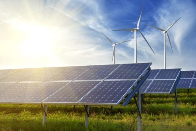 Renewable energy, solar power, solar energy, wind power, wind energy, sunshine, blue sky