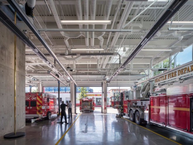 Fire trucks in the station