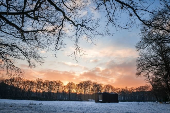 Cabin, winter, snow, forest