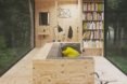 Living room, couch, bookshelf, lamps