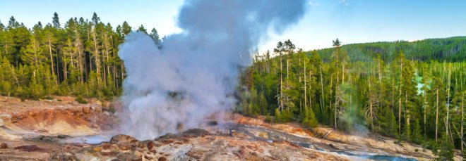 A minor eruption at Steamboat Geyser in Yellowstone National Park
