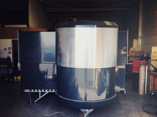 The shell of the travel trailer.