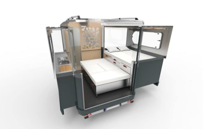 The Tipoon travel pod in double sleeper mode.