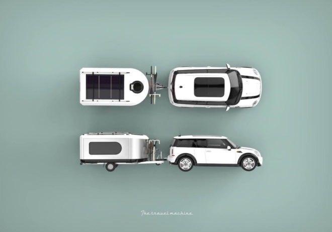 Compact aerial and side view of the Tipoon Travel Machine.