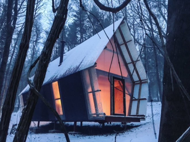 Trailer by Invisible Studio, Invisible Studio same section milling, low cost timber cabin, low cost self build project, plywood interior and polycarbonate cladding, reclaimed materials in self build project, Invisible Studio design build