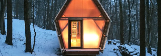 Trailer by Invisible Studio, Invisible Studio same section milling, low cost timber cabin, low cost self build project, plywood interior and polycarbonate cladding, reclaimed materials in self build project, Invisible Studio design build