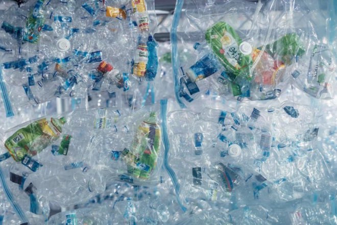 Recycled plastic bottles Transitable Plastic by Luzinterruptus