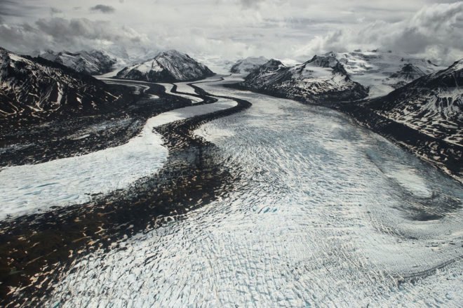 Overhead view of Alaska’s Wrangell-St. Elias National Park