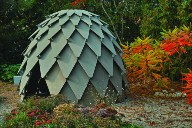 image of the gazebo, which resembles a pinecone