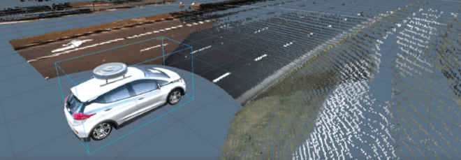 A 3D computer-generated image of AEye Dynamic Vixels software