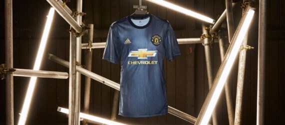 Blue jersey for Manchester United created by Adidas and Parley for the Oceans with recycled plastic