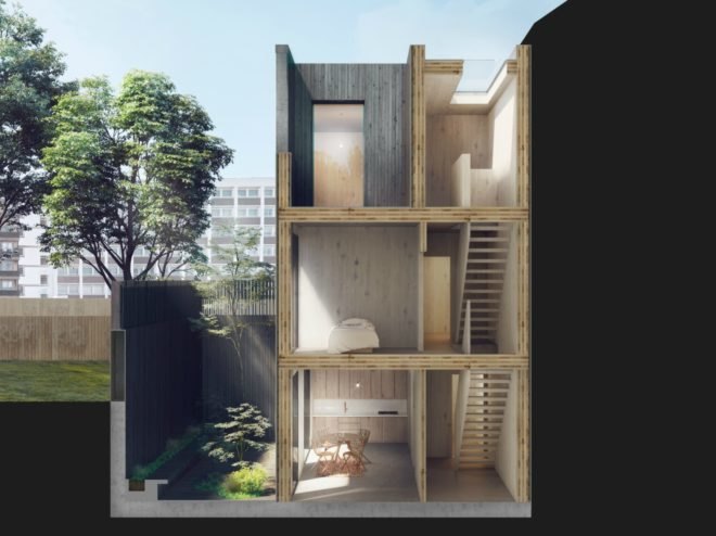 Rendering of a three-story home's interior.