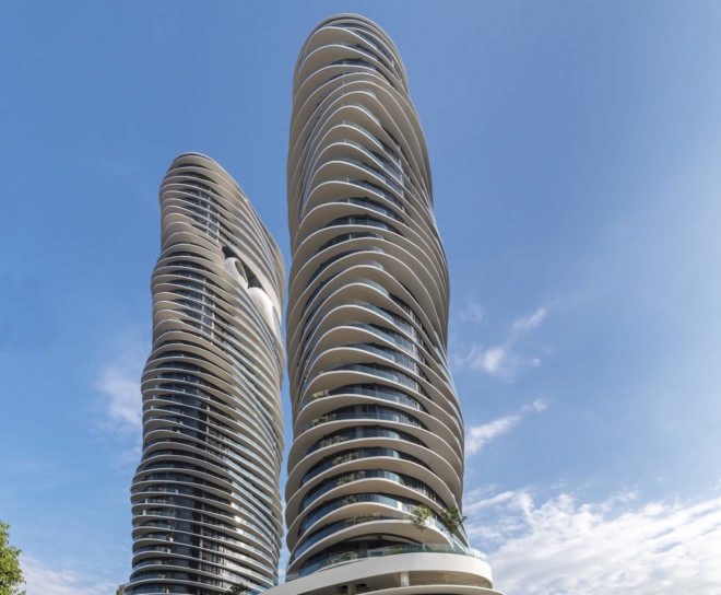 Side view of the towers