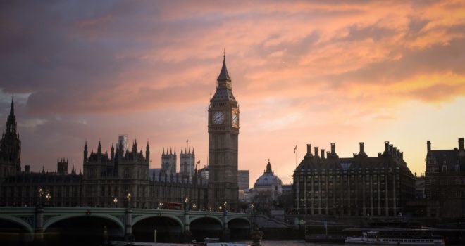 Big Ben in London at sunset