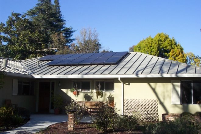 Solar panels atop a home in Menlo Park, California