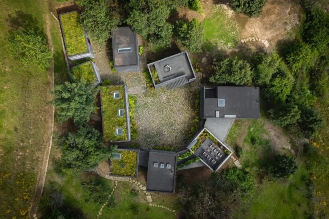 Aerial view of Casa Bruma by Fernanda Canales and Claudia Rodriguez
