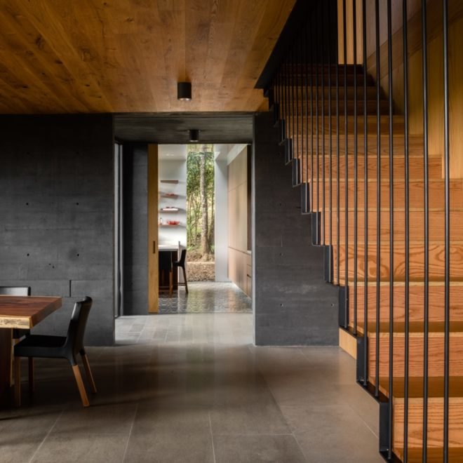 Wooden staircase in the living area