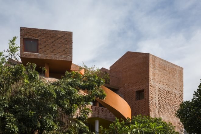 Geometric brick facade cuts an interesting shape in the skyline