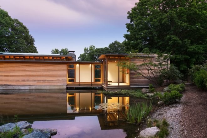 View of the home from across pond