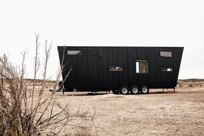 Black RV on wheels