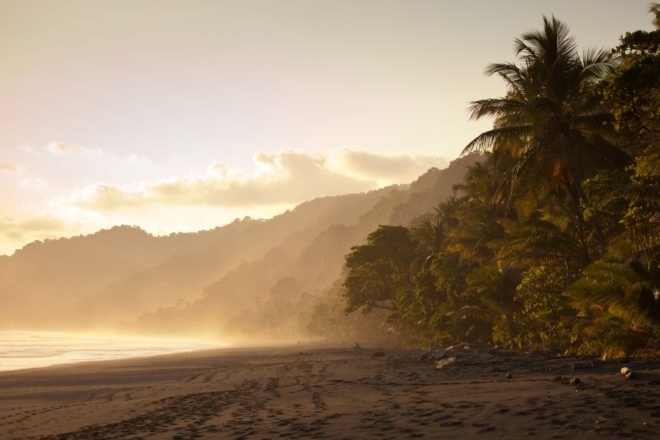 Sunset at a deserted beach in Costa Rica