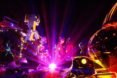 A pink orb illuminated a metal dung beetle sculpture