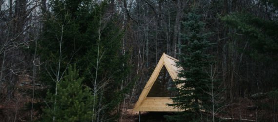 A frame cabin in the woods